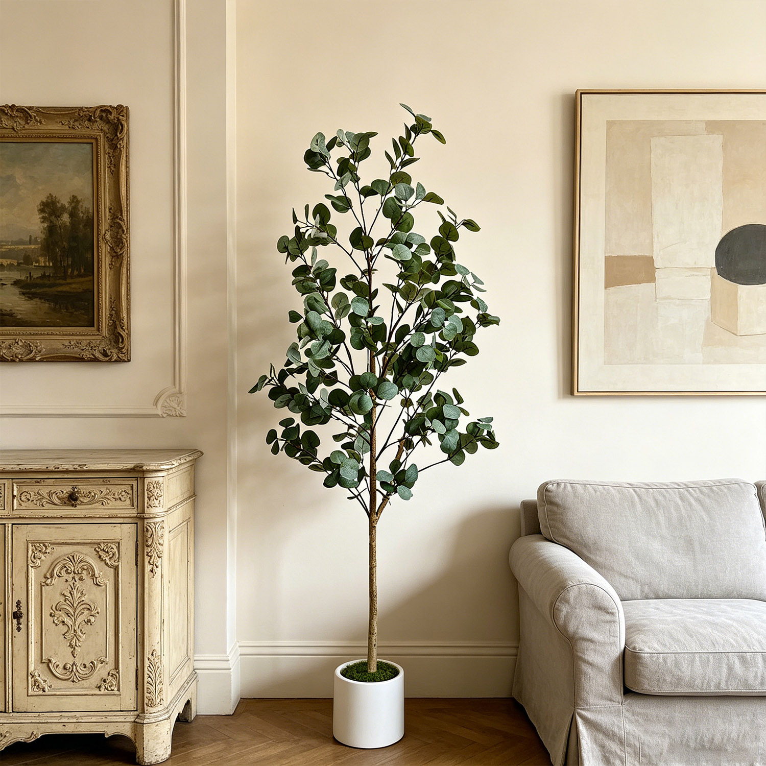 Dracaena Marginata - 120-155cm/5.1フィートの人工ユーカリの木、リアルなフェイクグリーン、家庭、庭、オフィス、リビングルームの装飾、屋内用